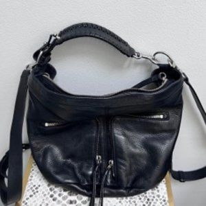 ALLSAINTS FETCH SMALL CONVERTIBLE BACKPACK IN BLACK PEBBLED LEATHER